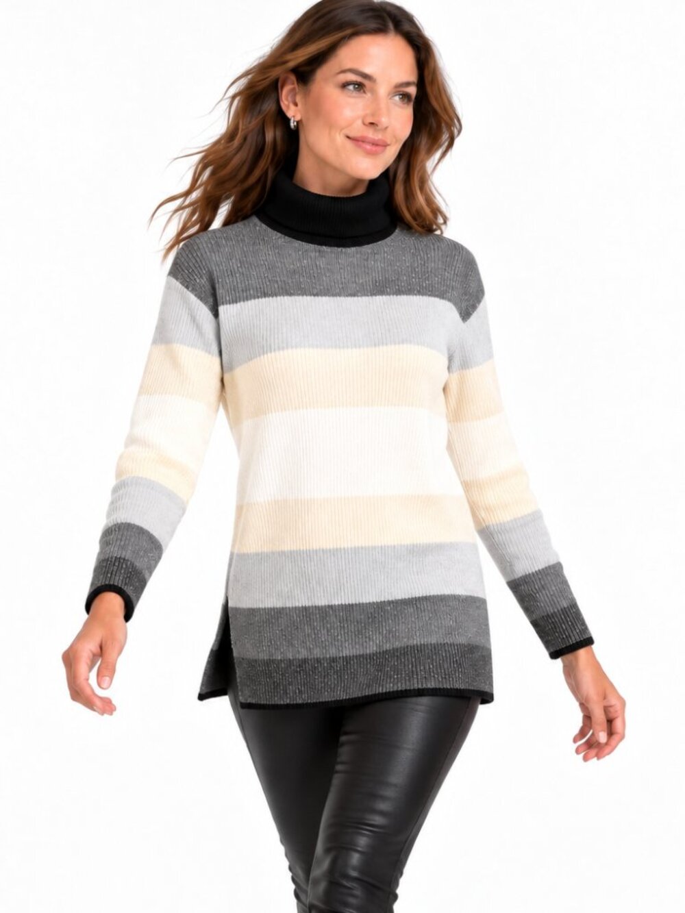 NWOT Talbots Thermolite Colorblock Turtleneck Sweater Gray Ribbed Après Ski P